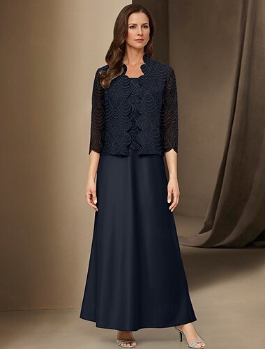  A-Line 3 Piece Mother of the Bride Dress Elegant Simple Casual Boat Neck Ankle Length Satin Long Sleeve with Lace 2025