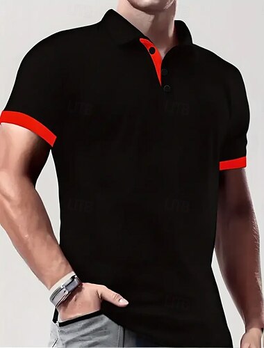  Herren Einfach Golfshirt Kurzarm Polo-Shirts Revers Business-Casual Geschäft Ferien Knöpfe Sommer Schwarz Weiß