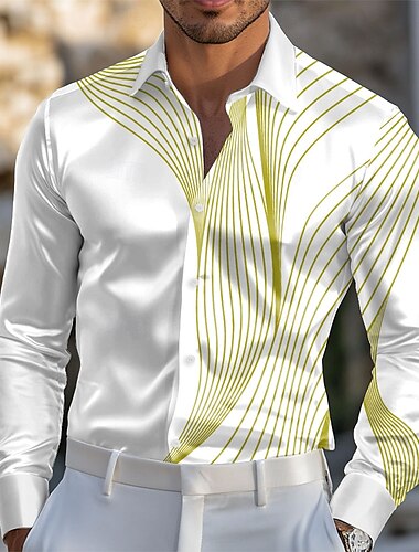  Herren Geometrisch Farbverlauf Wellen Satinhemd Kleidhemd Knopfhemd Langarm Modisch lässig Urlaub Täglich Sommer Frühling Herbst Umlegekragen Hemden mit Kragen 3D-Druck Gelb Blau Purpur Grün Grau