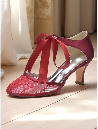  Rote Spitzen-Pumps mit T-Riemen und Satinschleife für Damen – Abendschuhe im Vintage-Stil der 1920er für Hochzeiten, Gesellschaftstänze und formelle Anlässe