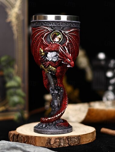  Vintage 3D Drachenkrieger Weinglas, Drachenkrieger Cocktailbecher, Edelstahlharz Unikat Fantasy Drachen skulpturierter Becher