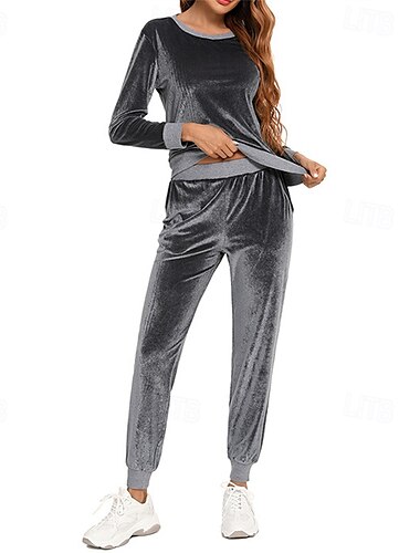  Damen Trainingsanzug Jogginghose Athleisure Herbst Langarm Velours Winddicht Fitnessstudio Training Sport Sportbekleidung Sportkleidung Einfarbig Schwarz Rosa Grau