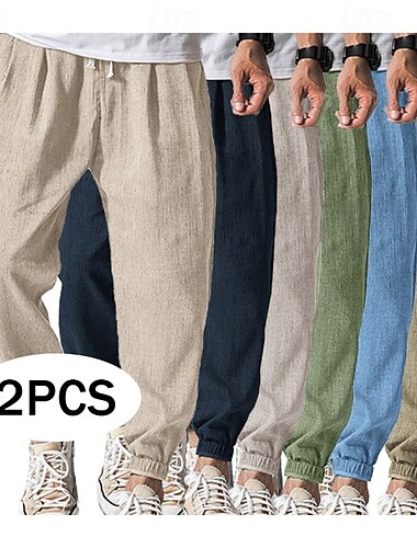  Homme Pantalon Jogger Pantalons en Lin Pantalons Pantalon d'été Pantalons Amples Cordon de serrage Taille Élastique Uni Confort Respirant Longueur complète Extérieur Occasionnel Quotidien Mode