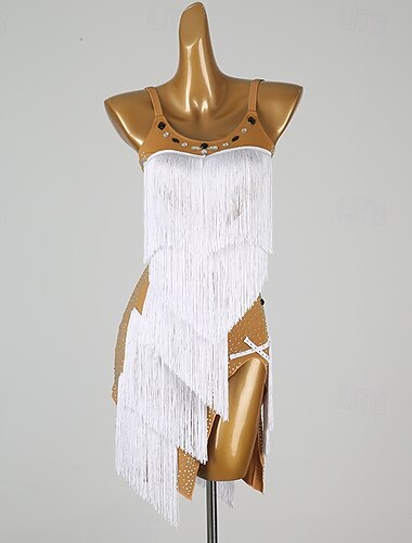  Latein-Tanzkleid mit Quaste für Damen, ärmellos, für Rumba, Salsa, Cha-Cha, Tanzbekleidung, Kostüme