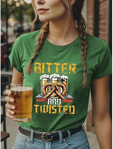  Oktoberfest Damen T Shirt Grafik Buchstabe Vintage Stilvoll Klassisch Kurzarm Rundhalsausschnitt Normale Oberteile Täglich Wochenende Druck Schwarz Blau Purpur Grün Sommer Frühling
