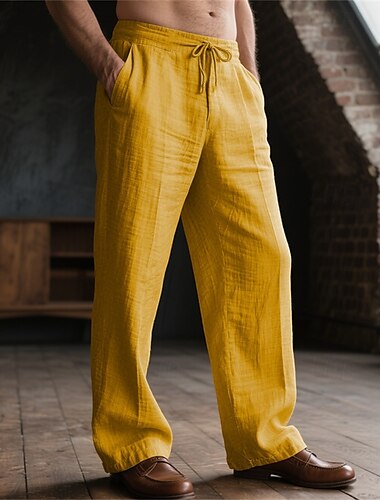  Homme Pantalons en Lin Pantalons Pantalon d'été Pantalons de Plage Avec Poches Cordon de serrage Taille Élastique Uni Confort Respirant Vacances Quotidien Fête Hawaïen Boho Noir Blanche