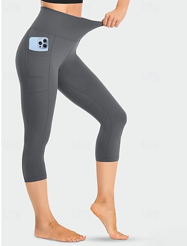  Dame Capri-bukser Bukser Leggings Koselige leggings Gatemote Fritid Kalv lengde Naturlig عادي Lomme Elastisk midje comfy Utendørs Bekvem utendørs Sport & Utendørs treningsklær Mørkegrå Vin Marinebl