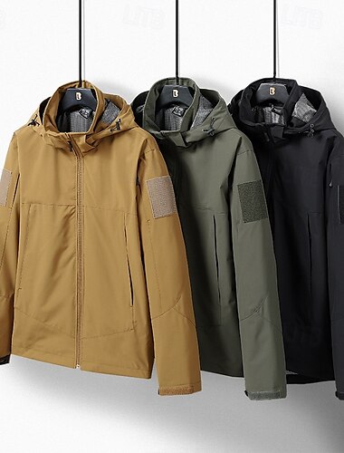 Herren Outdoorjacke Wanderjacke Regenmantel Außen Wasserdicht Winddicht Wanderoutfits Wanderbekleidung Frühling Herbst Oberteil Camping / Wandern / Höhlenforschung Laufen Einfarbig Schwarz Grün Khaki