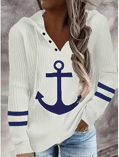  Per donna Felpa con cappuccio Grafico A righe Casual Manica Lunga Con Cappuccio Top Regolari Streetwear Abbigliamento Quotidiano Nero Bianco Autunno Inverno