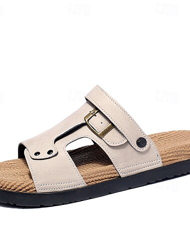 Herren-Sandalen zum Hineinschlüpfen mit Obermaterial aus Kunstleder und gewebter Innensohle im Schnallenriemen-Stil für den Sommer, den Strand, das Zuhause und den Urlaub