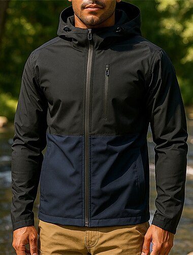  Herren Wanderjacke Regenmantel Sportjacke Außen Winddicht Schnelltrocknend Leicht Atmungsaktiv Wanderoutfits Wanderbekleidung Frühling Herbst Jacke Tennis Golfspiel Laufen Patchwork Blau Grau