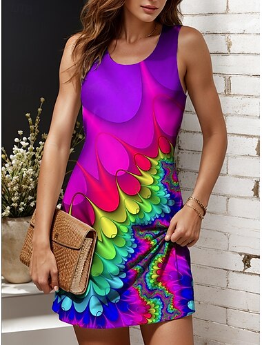  Damen Minikleid A Linie Kleid Schulterfreies Kleid Urlaub Lässig Normale Passform Ombre Grafik Abstrakt Ärmellos U-Ausschnitt Gelb Rote Königliches Blau Blau Sommer Frühling