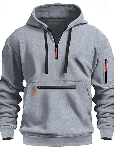  Herren Kapuzensweatshirt Pullover Kapuzensweatshirt Viertelreißverschluss Sweatshirt Taktisch Weinrot Schwarz Weiß Marineblau Blau Mit Kapuze Einfach Tasche Viertel Postleitzahl Sport & Outdoor