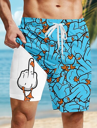  Miesten Eläin Hauska Ankka Vuoratut shortsit 2 in 1 uimashortsit Uimashortsit Keskivyötärö Havaijilainen Loma Pyhäpäivä Sivutaskut Compression Linerin kanssa Joustava kiristysnyöri vyötäröllä