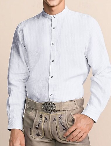  مهرجان أكتوبرفست الفرقة الياقة قميص قميص كتان البافارية ألماني جبال الألب المراعي رجالي مناسب للحفلات مهرجان البيرة قماش النمط التقليدي