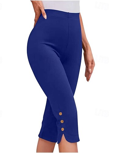  Damen Caprihose Leggings Streetwear Lässig Wadenlang Natürliche Taille Einfach Elastischer Bund Bequem Außenbereich Outdoor Athleisure Ferien Kamel Wein Grau Schwarz Sommer Normale Passform