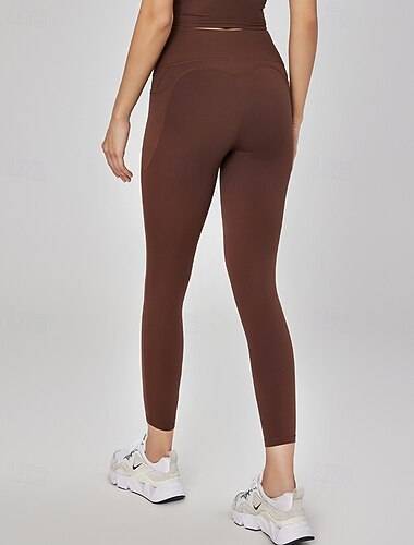  Per donna Pantaloni fitness Pantaloni da Pilates Pantaloni da yoga con tasche Leggero Vita Alta Palestra Pilates Zumba Pantaloni Tinta unica Rosa Caffè Autunno Gli sport Abbigliamento sportivo