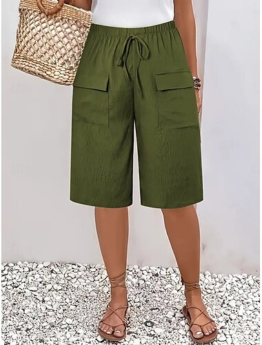  Damen Chinos Shorts Basic Lässig Knielang Hohe Taille Einfach Elastischer Bund Bequem Weich Mikroelastisch Outdoor Straße Schwarz Orange Grün Khaki Sommer Frühling Normale Passform
