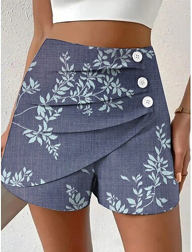 Damen Chinos Shorts Urlaub Vintage Ethno-Stil Kurz Hohe Taille Blumen Grafik Plissiert Mikroelastisch Urlaub Straße Täglich Violett Rubinrot Rote Grün Sommer Frühling Normale Passform
