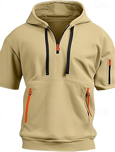  Herren Kapuzensweatshirt Viertelreißverschluss Kapuzensweatshirt Schwarz Wein Marineblau Blau Khaki Mit Kapuze Farbblock Tasche Sport & Outdoor Täglich Ferien Polyester Streetwear Basic Lässig Sommer