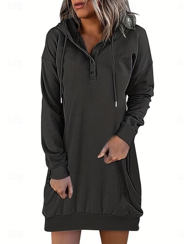  Mujer Mini vestido Vestido de cambio Casual Diario Holgado Graphic Manga Larga Con Capucha Negro Blanco Rosa Vino Primavera Otoño Invierno