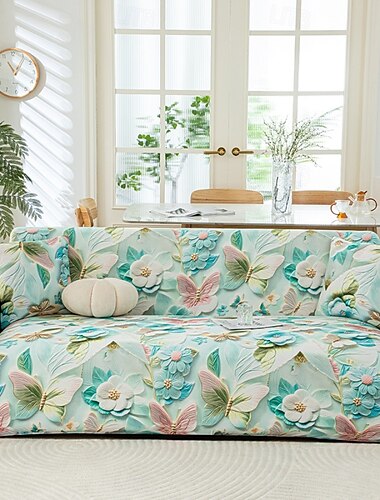  Summer Prints Cooling Sofa Seat Covers Universal L Shaped Chaise Longue Sofa Slipcovers 1/2/3/4 Seater Ice Silk Cool Stretch Couch Cover