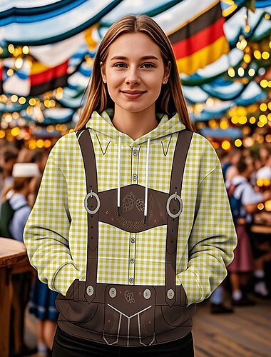  Oktoberfestbier Kapuzensweatshirt Druck Fronttasche Grafik Für Damen Erwachsene Karneval Oktoberfestbier 3D-Druck Urlaub Party