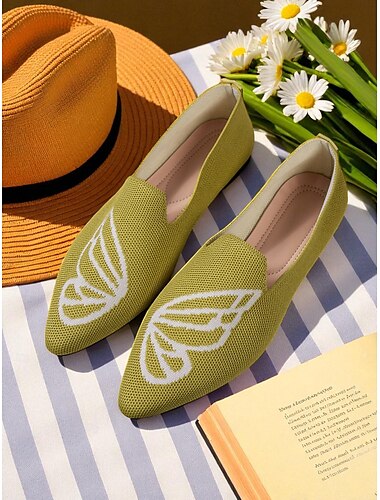  Sapatos femininos com estampa de borboleta Flyknit e salto baixo – sapatilhas casuais leves para mulheres, respiráveis e estilosas para o dia a dia, para passeios, viagens e mercados de fim de semana