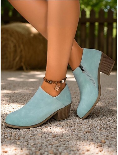  Damen-Stiefeletten aus Kunstleder mit dickem Absatz – Vintage-Schlupfstiefel für Herbstoutfits, Tage auf dem Bauernhof und Spaziergänge auf dem Land