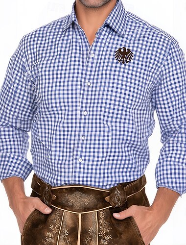  Herren Kariert Traditionelles Oktoberfest Hemd Knopfhemd Trachtenhemden Langarm Lässig Alltagskleidung Ferien Frühling Herbst Umlegekragen 3D-Druck Leinenähnliches Hemd Blau Grün