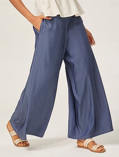  Dame Frekk Full lengde Denimstoff Elegant Fritid Avslappet Mørkeblå Alle årstider XS S M