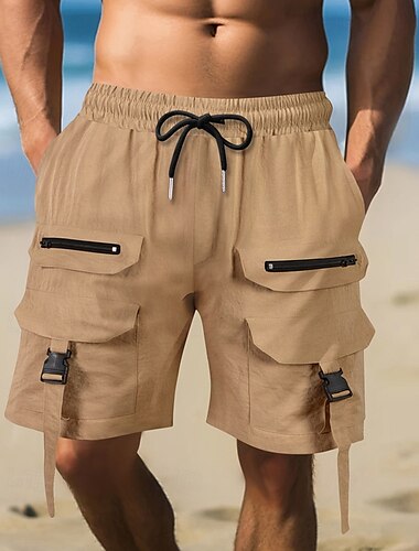  Herr Cargo-shorts Shorts Sommarshorts Snörning Elastisk midja Flera fickor Slät Komfort Bärbar Knelängd Utomhus Sport Dagligen Mode Ledigt Svart Brun