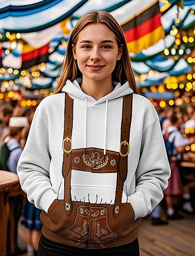  Cerveza Oktoberfest Sudadera Estampado Bolsillo delantero Gráfico Para Mujer Adulto Carnaval Cerveza Oktoberfest Impresión 3D Vacaciones Fiesta
