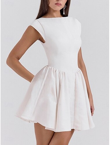  Femmes Mini Robe Robe ajustée et évasée Élégant Fête cocktail Mariage Extérieur Soirée Coupe régulière Couleur Unie Sans manches Col ras du cou Noir Blanche Vin Été