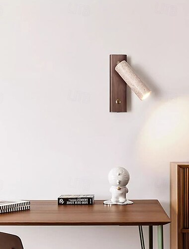 LED wandlamp, draaibaar, nachtkastje, wandlamp, leeslamp, Scandinavische natuurstenen wandlamp, wandverlichting met schakelaar, houten, rustieke lamp voor woonkamer, restaurant, loft, keuken