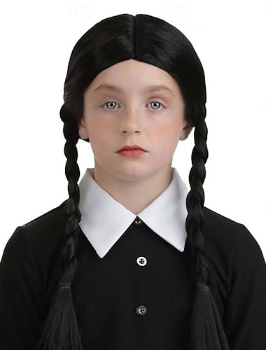  Mittwoch Addams Kostümperücke für Mädchen, Halloween, Cosplay, Partyperücken