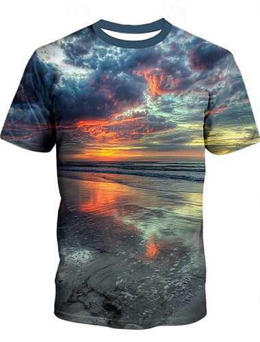  男性用 3D印刷 海洋 Tシャツ 半袖 Tシャツ 3Dプリント クルーネック シャツ 誇張された デザイナー パーティー ストリート カジュアル 緑 1# 緑 2# 青1# 夏 春 オールシーズン 衣類 S M L XL XXL XXXL