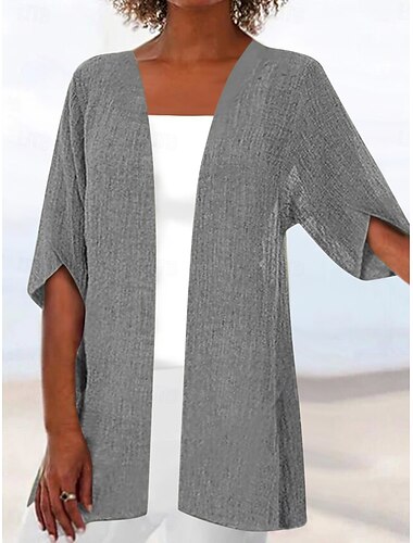  Damen Freizeitjacke Atmungsaktiv Bequem Oversize Lässig Einfach Lässig Alltagskleidung Offene Vorderseite Regulär Kragenlos Normale Passform Halbarm Oberbekleidung Schwarz Weiß Rosa Sommer