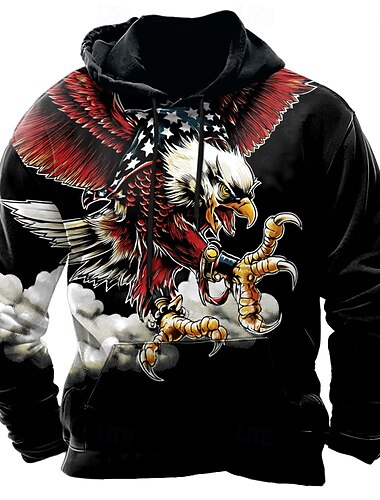  Självständighetsdagen Herr Amerikanska amerikanska flaggan Örn Huvtröjor Tröja Huvtröja Huvtröja Rund hals Ledigt 3D-tryck Helgdag Jakt Svart Snörning Grafisk Höst Vinter Designer