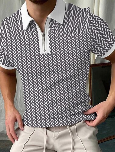  Herren Grafik Poloshirts mit Reißverschluss Kurzarm Polo-Shirts Hemden mit Kragen Lässig Athleisure Alltagskleidung 3D-Druck Sommer Gelb Rote Grau
