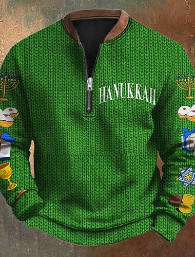  Herren Sweatshirt Viertelreißverschluss Sweatshirt Schwarz Armeegrün Königsblau Halber Reißverschluss Grafik Farbblock Buchstabe Sport & Outdoor Täglich Ferien Polyester Streetwear Lässig Herbst