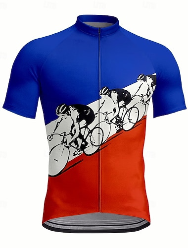  Homens Camisa para Ciclismo Gráfico Geométrica Manga Curta Moto Camisa / Roupas Para Esporte Blusas com 3 bolsos traseiros Resistente a UV Secagem Rápida Zíper Frontal Tiras Refletoras Esportes