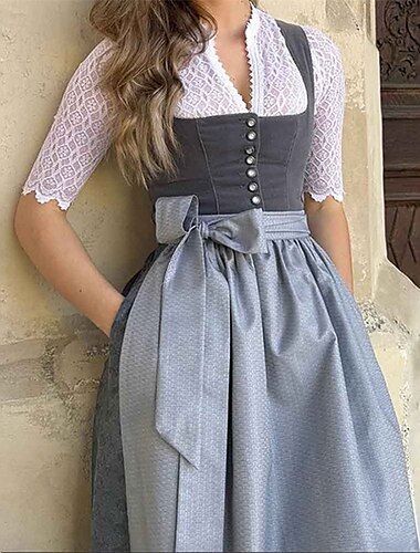  Vrouwen Beierse Dirndl Jurk met Schort Blouse voor Oktoberfest Wiesn Carnaval Trachtenkleid