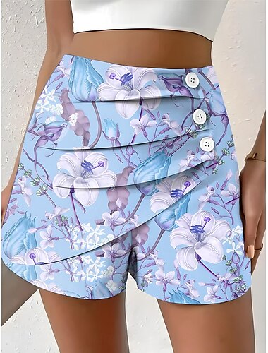  Damen Chinos Shorts Elegant Urlaub Vintage Kurz Mittlere Taillenlinie Blumen Grafik Urlaub Heim Lässig Rosa Blau Purpur Leicht Grün Sommer Frühling Normale Passform