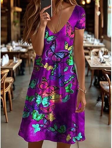  Damen Minikleid T-Shirt-Kleid A Linie Kleid Sommerkleid Urlaub Lässig Ferien Normale Passform Blumen Grafik Tiermotiv Kurzarm Rundhalsausschnitt Gelb Rote Blau Purpur Sommer Frühling