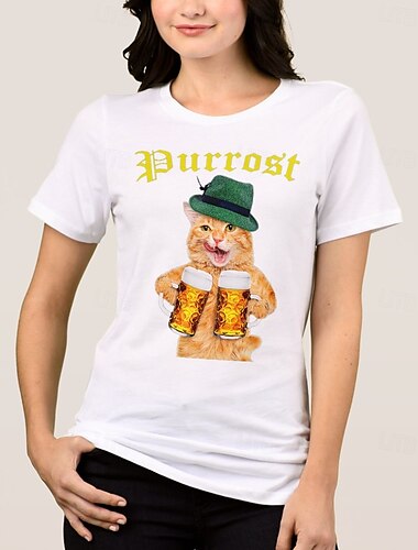  Oktoberfest Katze Bier T-Shirt Bayerisch München Deutsch Grafik Für Damen Erwachsene Karneval Oktoberfestbier Heißprägen Party Alltagstauglich