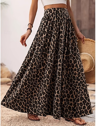  Damen Rock A-Linie Mode Lässig Maxi Hohe Taille Röcke Leopard Druck Mikroelastisch Straße Täglich Leopard Sommer Polyester