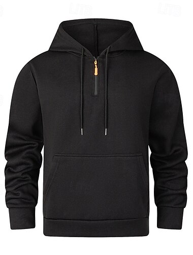  Herren Kapuzensweatshirt Viertelreißverschluss Kapuzensweatshirt Schwarz Wein Marineblau Kamel Mit Kapuze Einfach Tasche Sport & Outdoor Täglich Ferien Polyester Streetwear Basic Lässig Frühling