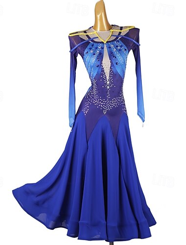 Gesellschaftstanz Kleid Spleißen Kristalle / Strasssteine Damen Leistung Party Langarm Spandex