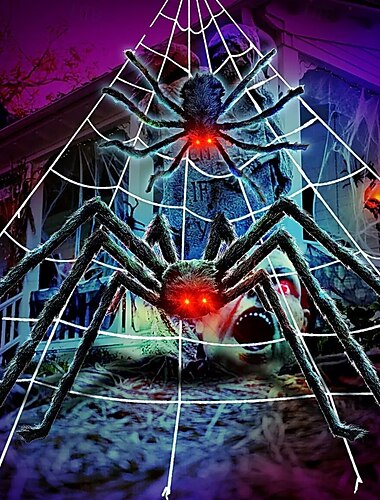  ハロウィンデコレーション LED スパイダー 屋外用、ライトアップ ハロウィン スパイダー デコレーション 曲げられるフェイクスパイダー バックグラデーションライト付き、ハロウィンデコレーション 自宅 庭 コスチューム パーティー ガーデン 芝生用